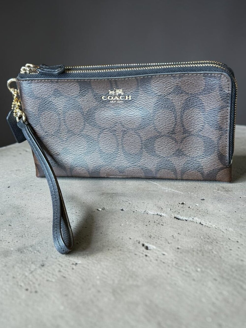 Coach Double Zip Wristlet walnut/black K1577 F53563